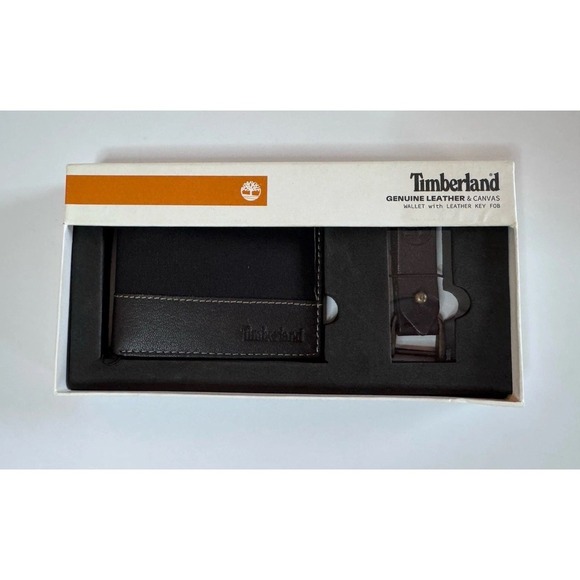 Timberland Mens Billfold Leather Wallet with Key FOB Gift Set Brown New With Tag - Picture 1 of 3